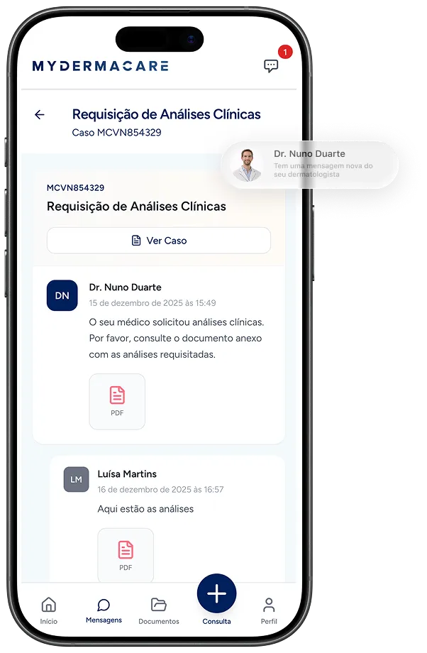 Conversa com o dermatologista na aplicação MyDermaCare